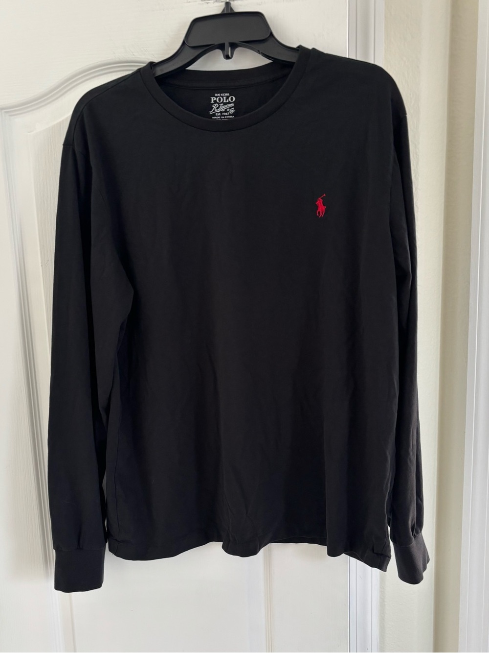 Men’s Polo by Ralph Lauren Black Long-Sleeve Crewneck with Red Pony